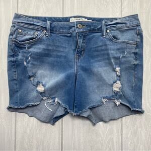 Torrid Women's Blue Denim Medium Wash Stretchy Distressed Rainbow Jean Shorts 16